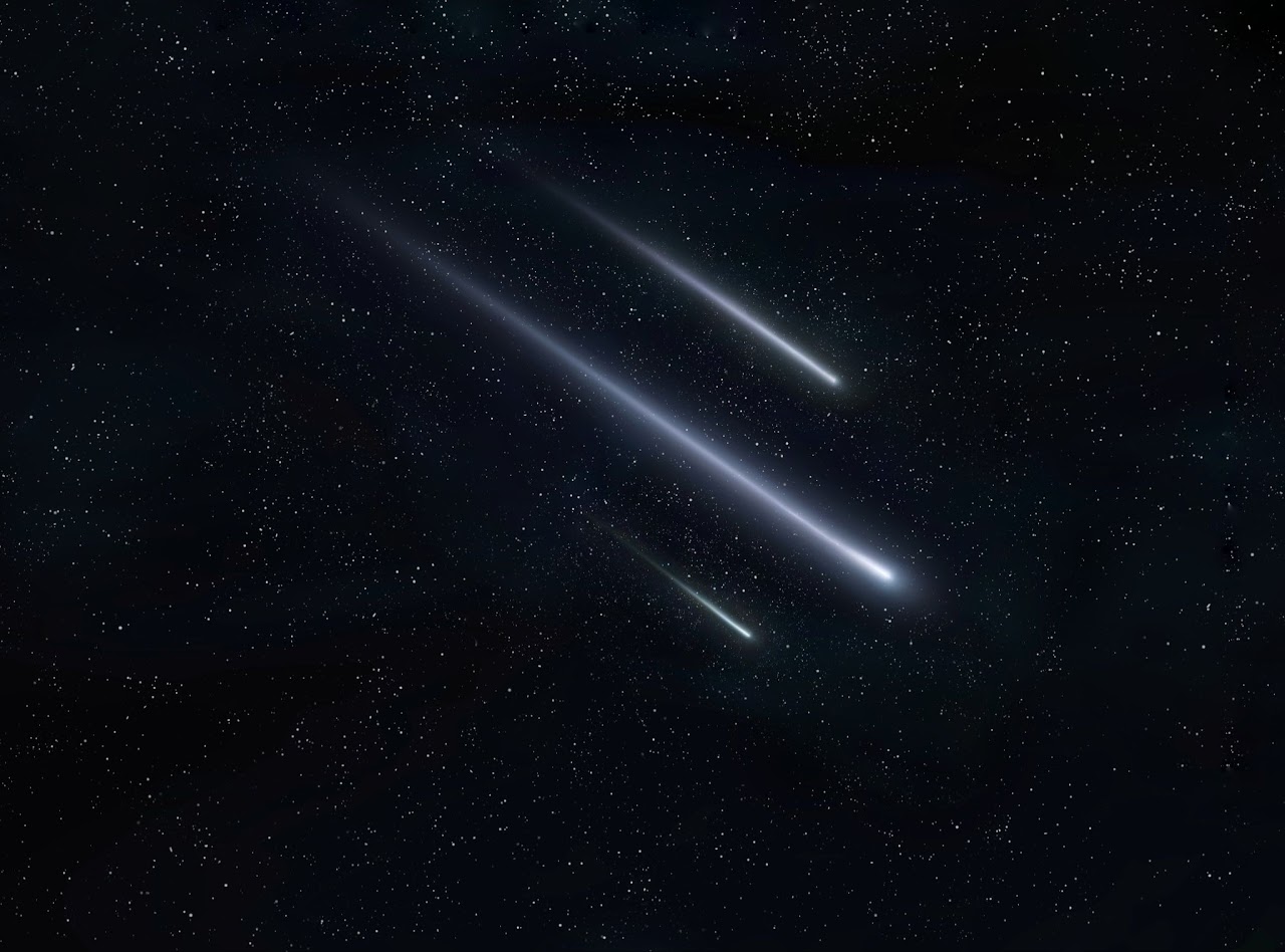 Meteor streaking across a starry sky